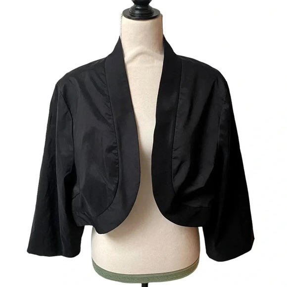 Vintage Niteline Black Open Front Bolero Jacket Cropped Formal Layering Large - Picture 1 of 13